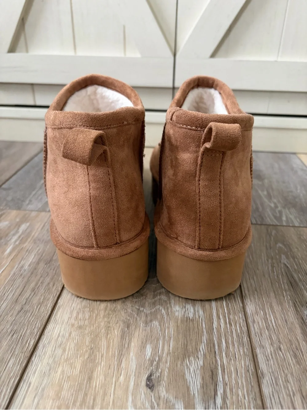 Madden Girl Embrace Suede Slip-On Platform Chestnut Mini Ankle Boots
